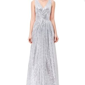 Silver Sequin Gown* Clost clearout discount